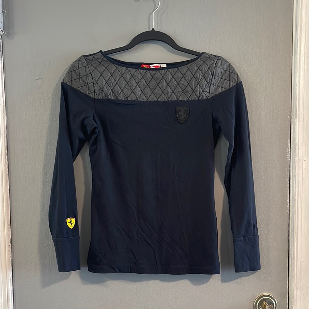 PUMA x FERRARI Quilted Black Long Sleeve Top XS‎